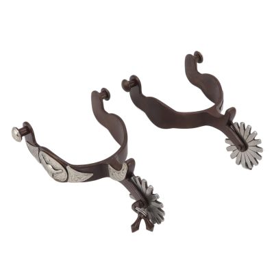 Miskall Cowboy Horse Spurs, 2 PCS Carbon Steel Horse Training Outdoor Garden Retro Spurs Saddlery Equipment with Cow Icon, Saddlery Spur