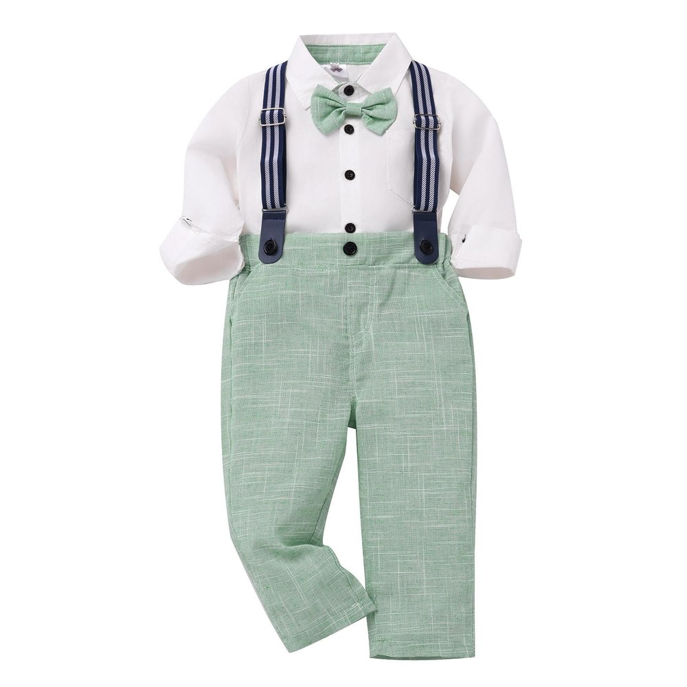 IDOPIP Baptism Christening Outfits for Boys Baby Clothes Sets Toddler Boy Outfits Gentleman Suits Bow Tie Shirts Suspenders Pants Birthday Formal Wedding Party Dress Suit Green - Pants 6-12 Months