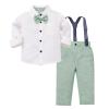 IDOPIP Baptism Christening Outfits for Boys Baby Clothes Sets Toddler Boy Outfits Gentleman Suits Bow Tie Shirts Suspenders Pants Birthday Formal Wedding Party Dress Suit Green - Pants 6-12 Months view 2