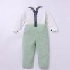 IDOPIP Baptism Christening Outfits for Boys Baby Clothes Sets Toddler Boy Outfits Gentleman Suits Bow Tie Shirts Suspenders Pants Birthday Formal Wedding Party Dress Suit Green - Pants 6-12 Months view 3