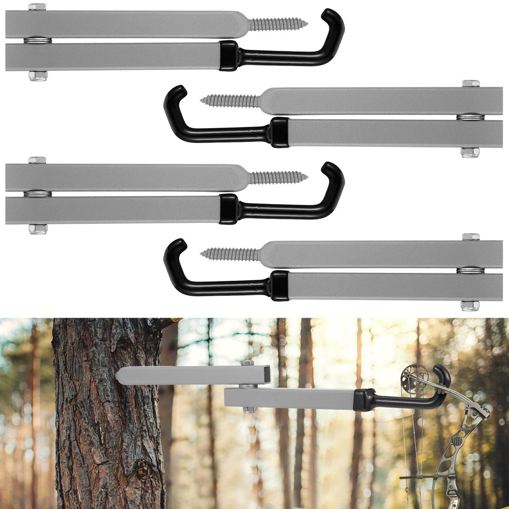 Maxcheck 4 Pack Tree Stand Bow Hanger Hooks for Hunting Folding Bow Holder Archery Shooting Gear Accessories Outdoors Sports Supplies (Gray, 13 Inch)