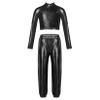 JanJean Kids Girls 2Pcs Dance Tracksuit Shiny Metallic Crop Top with Athletic Sweatpants Jazz Hip Hop Jazz Dance Costume Black 14 Years view 1