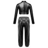 JanJean Kids Girls 2Pcs Dance Tracksuit Shiny Metallic Crop Top with Athletic Sweatpants Jazz Hip Hop Jazz Dance Costume Black 14 Years view 2