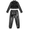 JanJean Kids Girls 2Pcs Dance Tracksuit Shiny Metallic Crop Top with Athletic Sweatpants Jazz Hip Hop Jazz Dance Costume Black 14 Years view 3