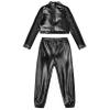 JanJean Kids Girls 2Pcs Dance Tracksuit Shiny Metallic Crop Top with Athletic Sweatpants Jazz Hip Hop Jazz Dance Costume Black 14 Years view 4