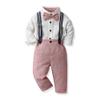 IDOPIP Baptism Christening Outfits for Boys Baby Fall Clothes Set Toddler Boy Outfits Gentleman Suits Bow Tie Shirts Suspenders Pants Birthday Formal Wedding Party Dress Suit Pink - Pants 12-18 Months view 1