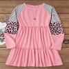 CHUNTIANRAN Leopard Color Block Ruffled Splicing Mini Dress Women Casual Fall Long Sleeve T Shirt Dresses Vacation Flowy Swing Dress(Long Sleeve/Pink,Medium) view 3