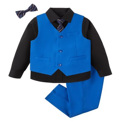 Toddler Suits for Boys 2T Royal Blue Vest and Pants Set with Black Dress Shirt Kids Tuxedo Suit for Wedding Ring Bearer Outfit Clothes