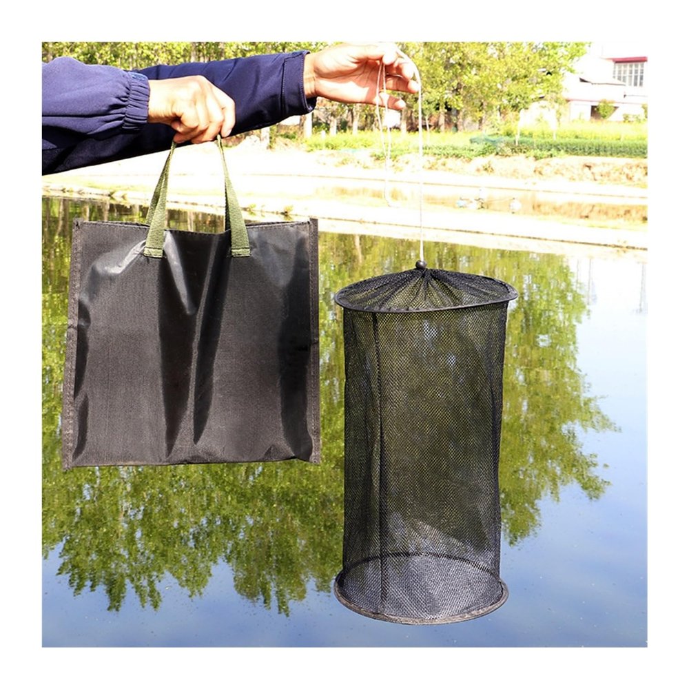 AOKLEY Fish Baskets Circular Dense Eye Portable Fish Guard, Quick Drying Fishing Net Bag, Simple Folding Bundle Mouth Fishing Basket Easy to Use Fishing Protection