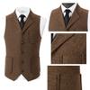 Tuikayoo Mens Retro Suit Vest Tweed Wool Regular Fit Dress Waistcoat Herringbone for Jacket (Black,Medium) view 3
