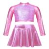 Jizyo Kids Girls Sequins Dance Dress for Jazz Hip Hop Dance Performance Costume 2Pcs Sparkle Outfits Crop Top and Skirt Set Pink 10 Years view 1