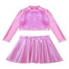 Jizyo Kids Girls Sequins Dance Dress for Jazz Hip Hop Dance Performance Costume 2Pcs Sparkle Outfits Crop Top and Skirt Set Pink 10 Years view 3
