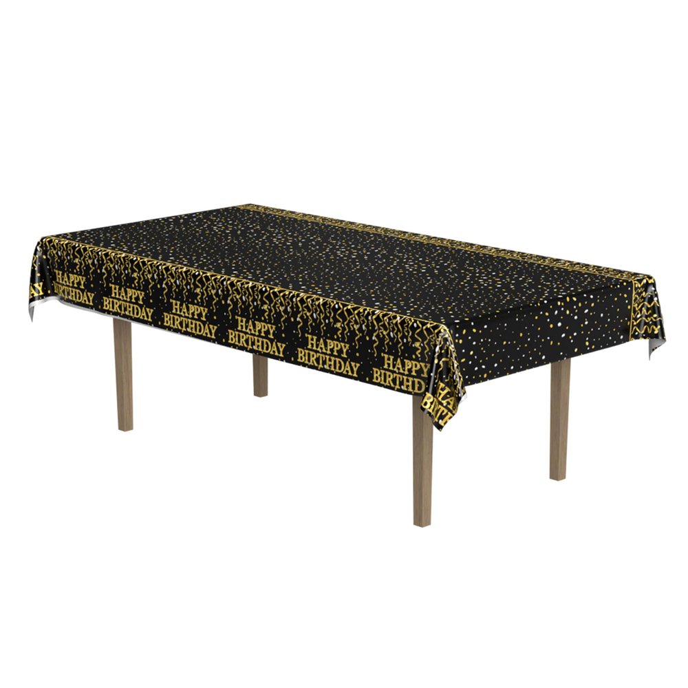 The Beistle Company Metallic Happy Birthday Tablecover