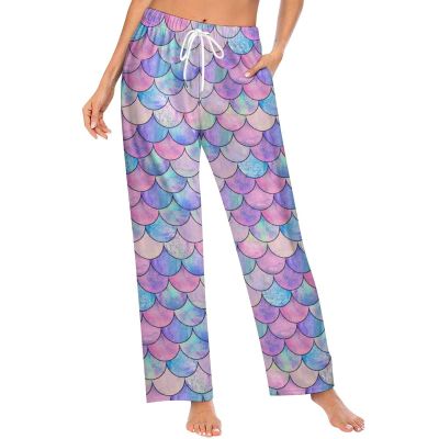 Ysidec Mermaid Fish Scale Women Lounge Pants Comfy Pajama Bottom Drawstring Sleepwear Long Pajamas Pants XL
