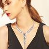 BriLove Iridescent AB Silver-Tone Women's Fashion Rhinestone Square Necklace Dangle Earrings Sparkly Crystal Geometric Statement Jewelry Set for Party Prom view 2