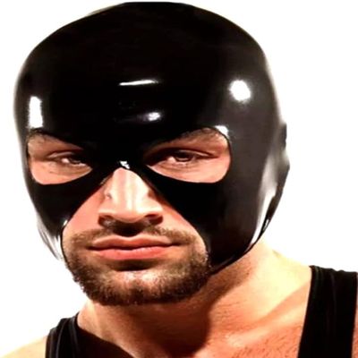 Latex Hood Mask Black Rubber Hood with Big Eyes and Chin Open Latex Mask (Customized SIZE, Blue)