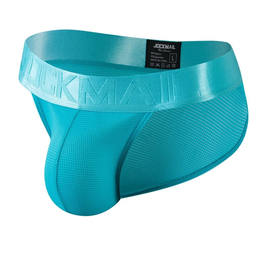 JOCKMAIL Mens Mesh Boxers Briefs Ice Silk Sexy Men Sports Mesh Breathable Brief Men's Athletic Shorts Underwear (XL, 387Light Blue)