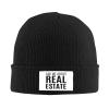 Ask Me About Real Estate Beanie Hat Men Skull Cap Women Winter Warm Hat Knitted Hat Slouchy Knit Stretchy Cap Black view 2