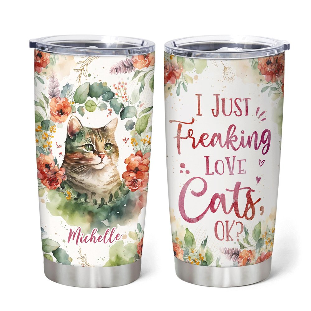 Hyturtle Personalized Cat Tumbler Cup Gifts For Women - Birthday Christmas Gifts For Cat Lovers - Cat Gifts - Animal Lover Gifts - Custom Name 20oz Insulated Stainless Steel Travel Tumbler