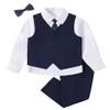 Boy Navy Blue Suit for Kids Wedding Tuxedo Suits Slim Fit Size 7 Formal Dresswear Vest Set with White Shirt and Bow Tie Ring Bearer Outfit view 1
