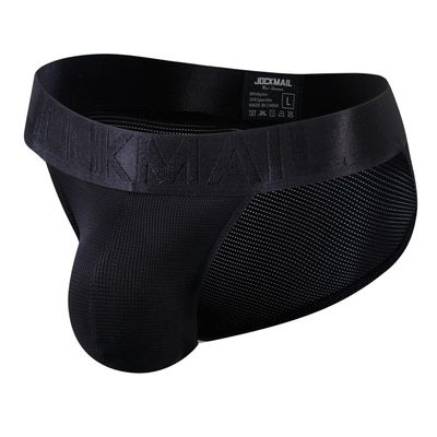 JOCKMAIL Mens Mesh Boxers Briefs Ice Silk Sexy Men Sports Mesh Breathable Brief Men's Athletic Shorts Underwear (L, 387Black)