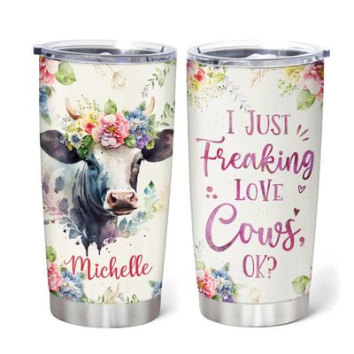 Hyturtle Personalized Cow Tumbler Cup Gifts For Women - Birthday Christmas Gifts For Cow Lovers - Cow Gifts - Animal Lover Gifts - Custom Name 20oz Insulated Stainless Steel Travel Tumbler