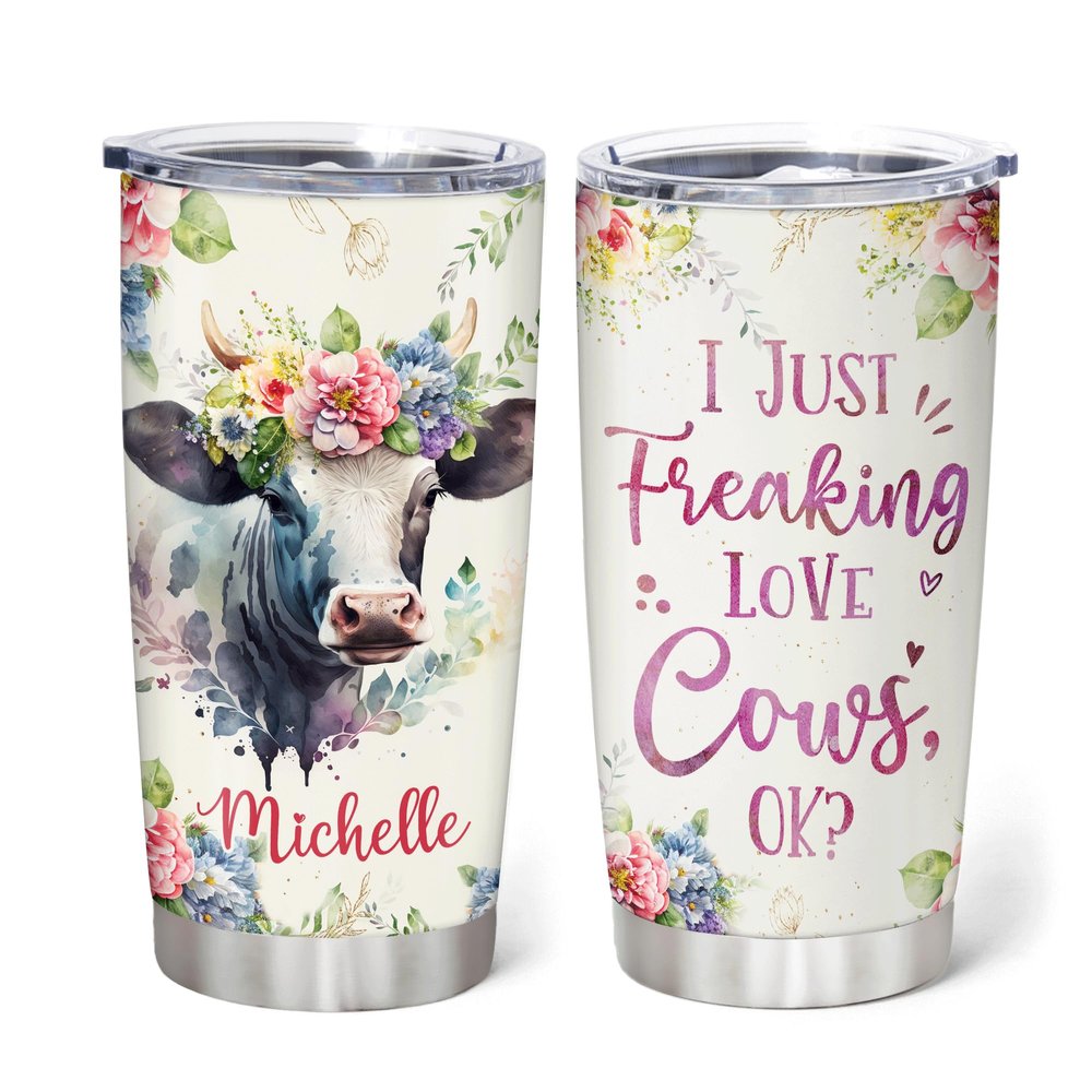 Hyturtle Personalized Cow Tumbler Cup Gifts For Women - Birthday Christmas Gifts For Cow Lovers - Cow Gifts - Animal Lover Gifts - Custom Name 20oz Insulated Stainless Steel Travel Tumbler