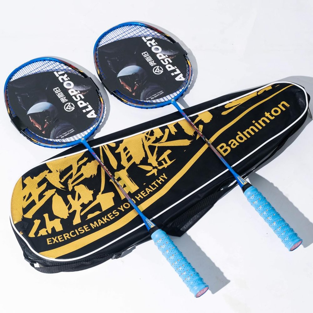 ALPSPORT ALP-188 Air 10U G5 Super Light Professional Full Carbon Fiber Badminton Rackets Set of 2, Graphite Padel Badminton Racquets for Outdoor Backyard Sports Including 1 Carrying Bag (Blue)