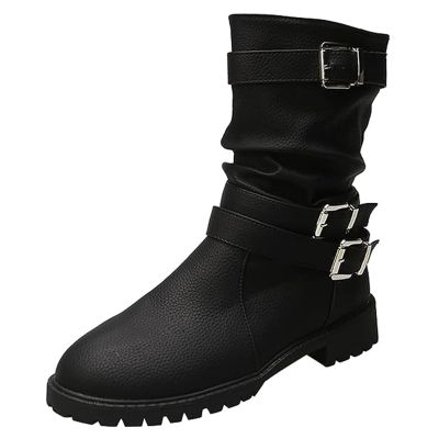 Ladmiple Women'S Ankle Boots & Booties Square Toe Women's Biker Boots Side Zipper Mid Calf Low Heel Motorcycle Fashion Festival Boots Combat Riding Military Dress Ankle Booties for Women