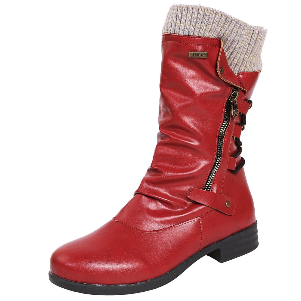 Ladmiple Cowboy Boots For Women Black And Red Womens Combat Boots Side Zipper Mid Calf Low Heel Motorcycle Riding Military Biker Boots Winter Western Dress Ankle Booties 2023