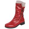 Ladmiple Cowboy Boots For Women Black And Red Womens Combat Boots Side Zipper Mid Calf Low Heel Motorcycle Riding Military Biker Boots Winter Western Dress Ankle Booties 2023 view 1