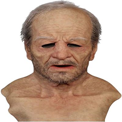 Demasko Halloween Realistic Old Man Wrinkle Full Head Mask Halloween Masquerade Party Props (E)