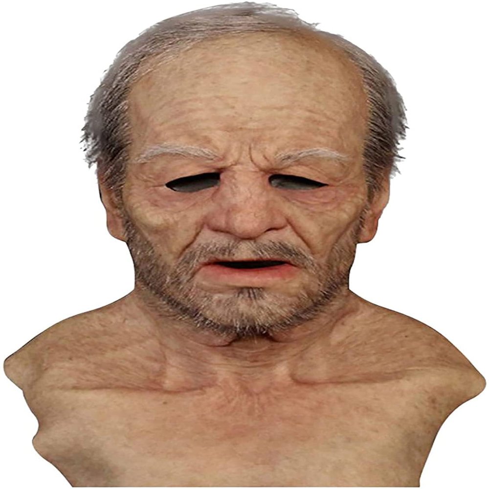 Demasko Halloween Realistic Old Man Wrinkle Full Head Mask Halloween Masquerade Party Props (E)