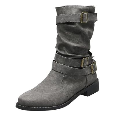 Ladmiple Cowgirl Boots Pink And Brown Womens Combat Boots Side Zipper Mid Calf Low Heel Motorcycle Riding Military Biker Boots Winter Western Dress Ankle Booties 2023