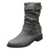Ladmiple Cowgirl Boots Pink And Brown Womens Combat Boots Side Zipper Mid Calf Low Heel Motorcycle Riding Military Biker Boots Winter Western Dress Ankle Booties 2023 view 1