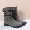 Ladmiple Cowgirl Boots Pink And Brown Womens Combat Boots Side Zipper Mid Calf Low Heel Motorcycle Riding Military Biker Boots Winter Western Dress Ankle Booties 2023 view 3