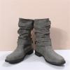 Ladmiple Cowgirl Boots Pink And Brown Womens Combat Boots Side Zipper Mid Calf Low Heel Motorcycle Riding Military Biker Boots Winter Western Dress Ankle Booties 2023 view 4