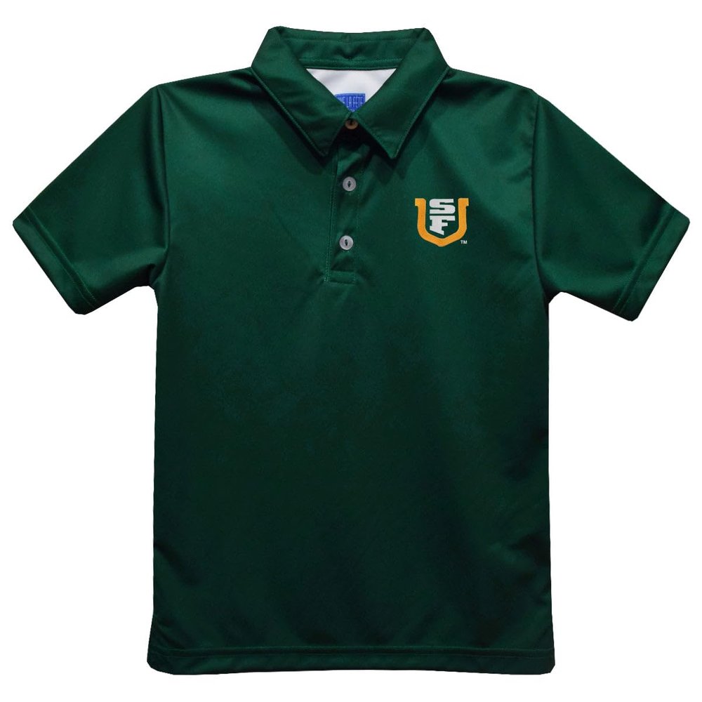 Vive La Fete University of San Francisco Polo Shirts for Boys 100% Polyester - Embroidered Green Short Sleeve Polo Boys Shirt