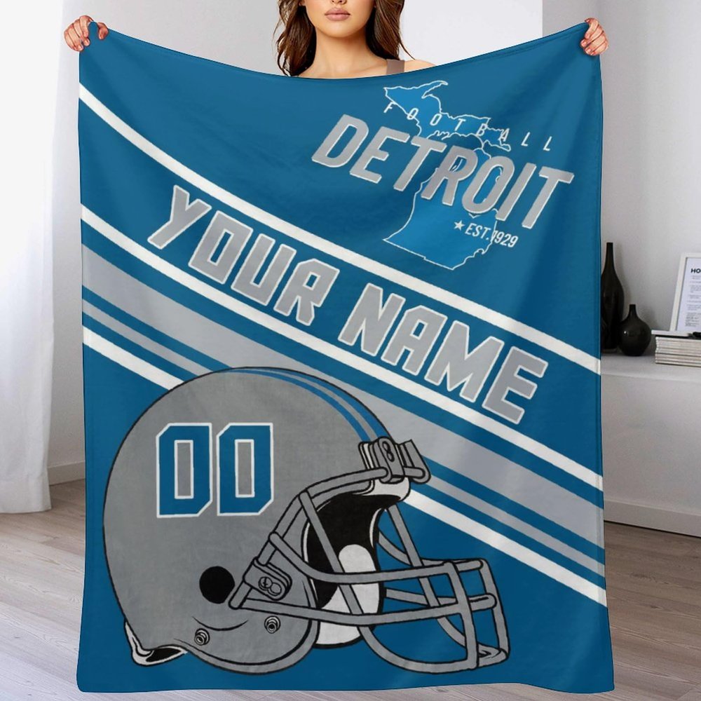 Custom Football Flannel Throw Blanket -Personalized Name Number Gifts for Men Women Youth Fans - Ships Next Day, Made in USA