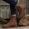 Ladmiple Cowgirl Boots Women Square Toe White Womens Combat Boots Side Zipper Mid Calf Low Heel Motorcycle Riding Military Biker Boots Winter Western Dress Ankle Booties 2023 view 2