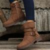Ladmiple Cowgirl Boots Women Square Toe White Womens Combat Boots Side Zipper Mid Calf Low Heel Motorcycle Riding Military Biker Boots Winter Western Dress Ankle Booties 2023 view 3