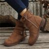 Ladmiple Cowgirl Boots Women Square Toe White Womens Combat Boots Side Zipper Mid Calf Low Heel Motorcycle Riding Military Biker Boots Winter Western Dress Ankle Booties 2023 view 4