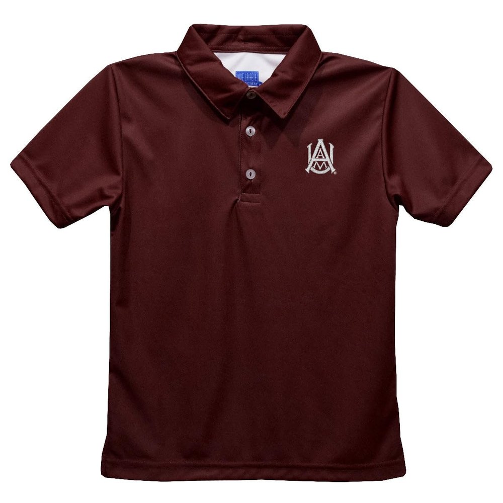Vive La Fete Alabama A&M University Polo Shirts for Boys 100% Polyester - Embroidered Maroon Short Sleeve Polo Boys Shirt