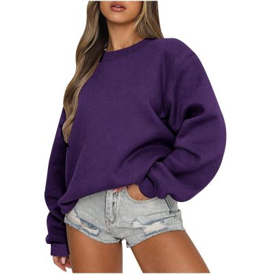 Comfort Colors Womens Y2k Crew Neck Sweatshirts Soft Fleece Oversized Hoodies Casual Loose Long Sleeve Pullover Sweater Hoodies for Teen Girls