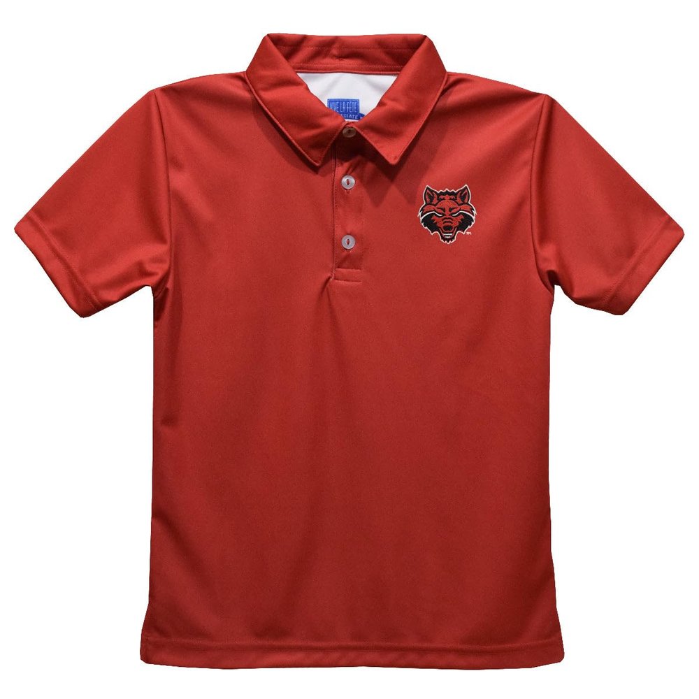 Arkansas State University Polo Shirts for Boys 100% Polyester - Embroidered Red Short Sleeve Polo Boys Shirt