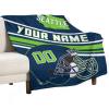 Personalized Football Throw Blanket -Add Name and Number -Gifts for Fans -Decorative for Bedroom Living Room,50" x 40",60" x 50",80" x 60" view 2