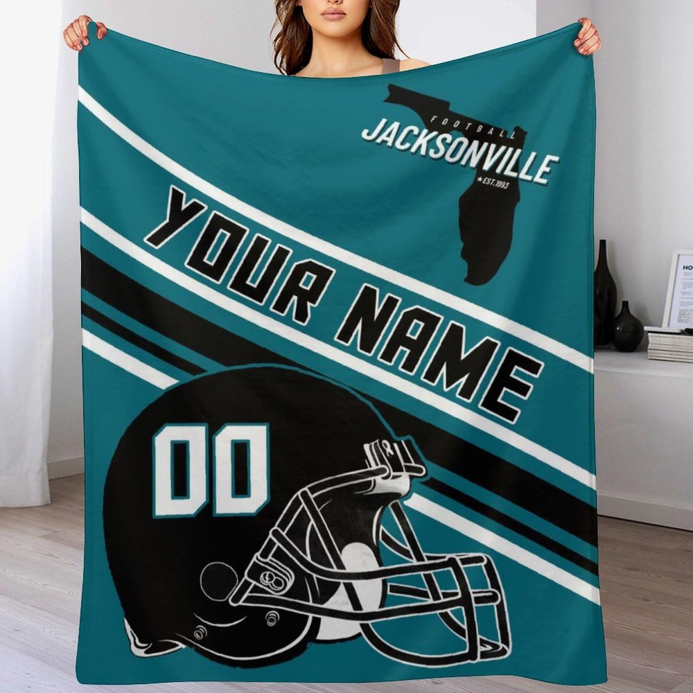 Custom Football Flannel Throw Blanket - Personalized Name Number - Gifts for Men Women Youth Fans - Ships Next Day, Made in USA