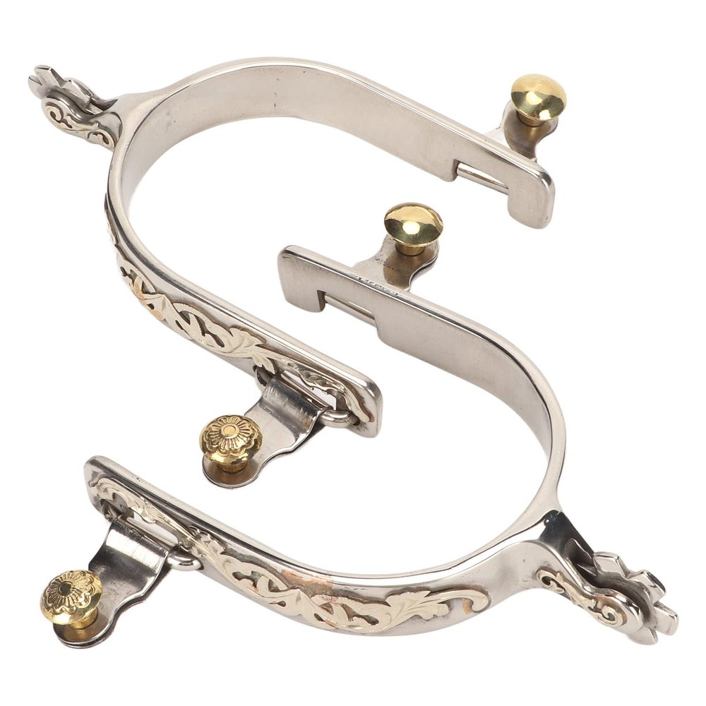 Horse Spurs, Stainless Steel Spurs West Cowboy Style Spurs Western Spurs Horse Boot Spurs with Flower Carving West Spur for Equestrian