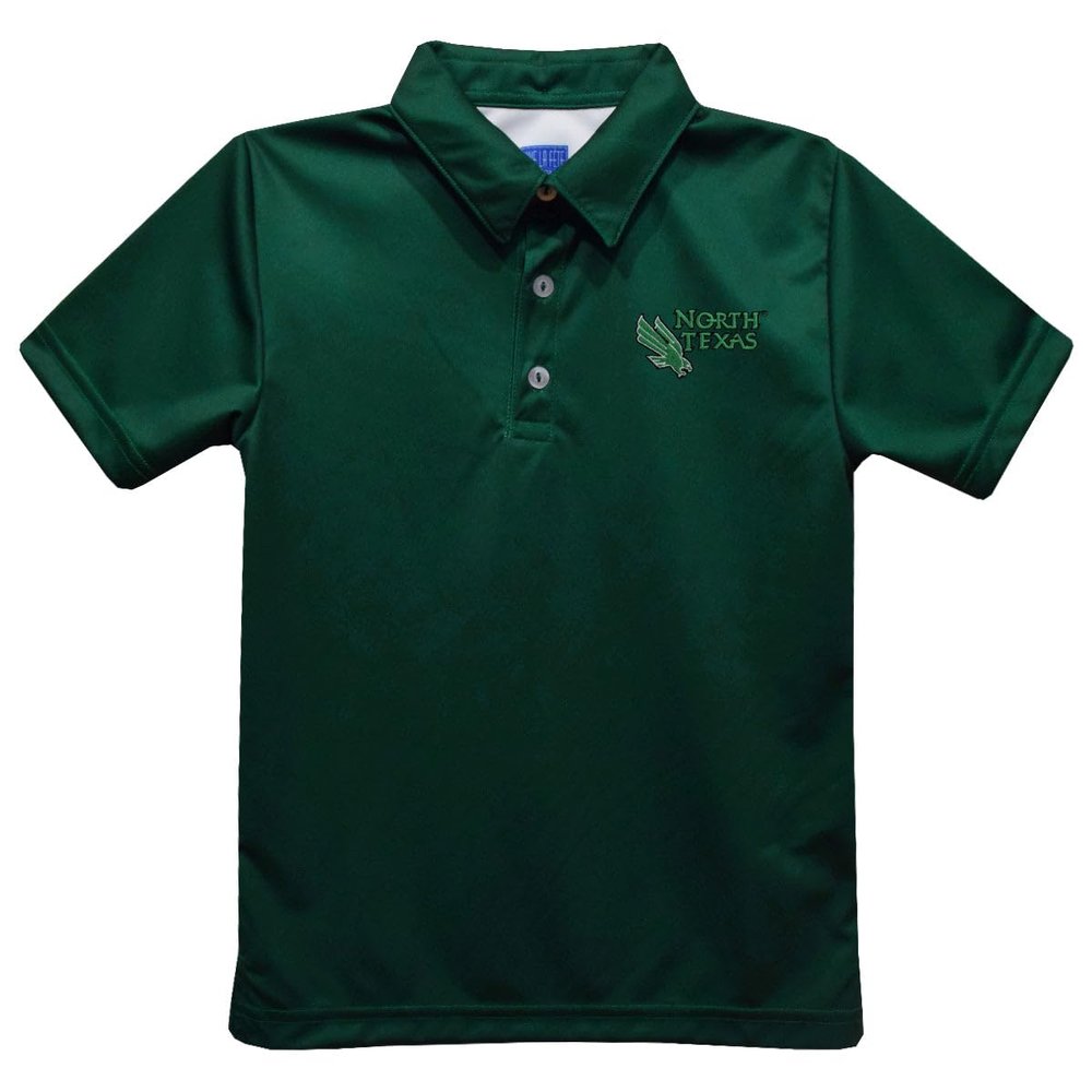 Vive La Fete University of North Texas Polo Shirts for Boys 100% Polyester - Embroidered Green Short Sleeve Polo Boys Shirt