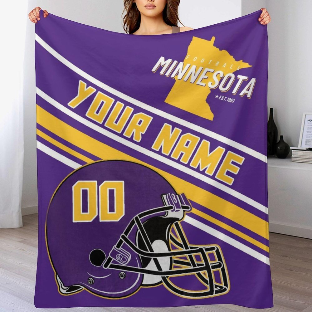 Custom Football Flannel Throw Blanket -Personalized Name Number Gifts for Men Women Youth Fans - Ships Next Day, Made in USA